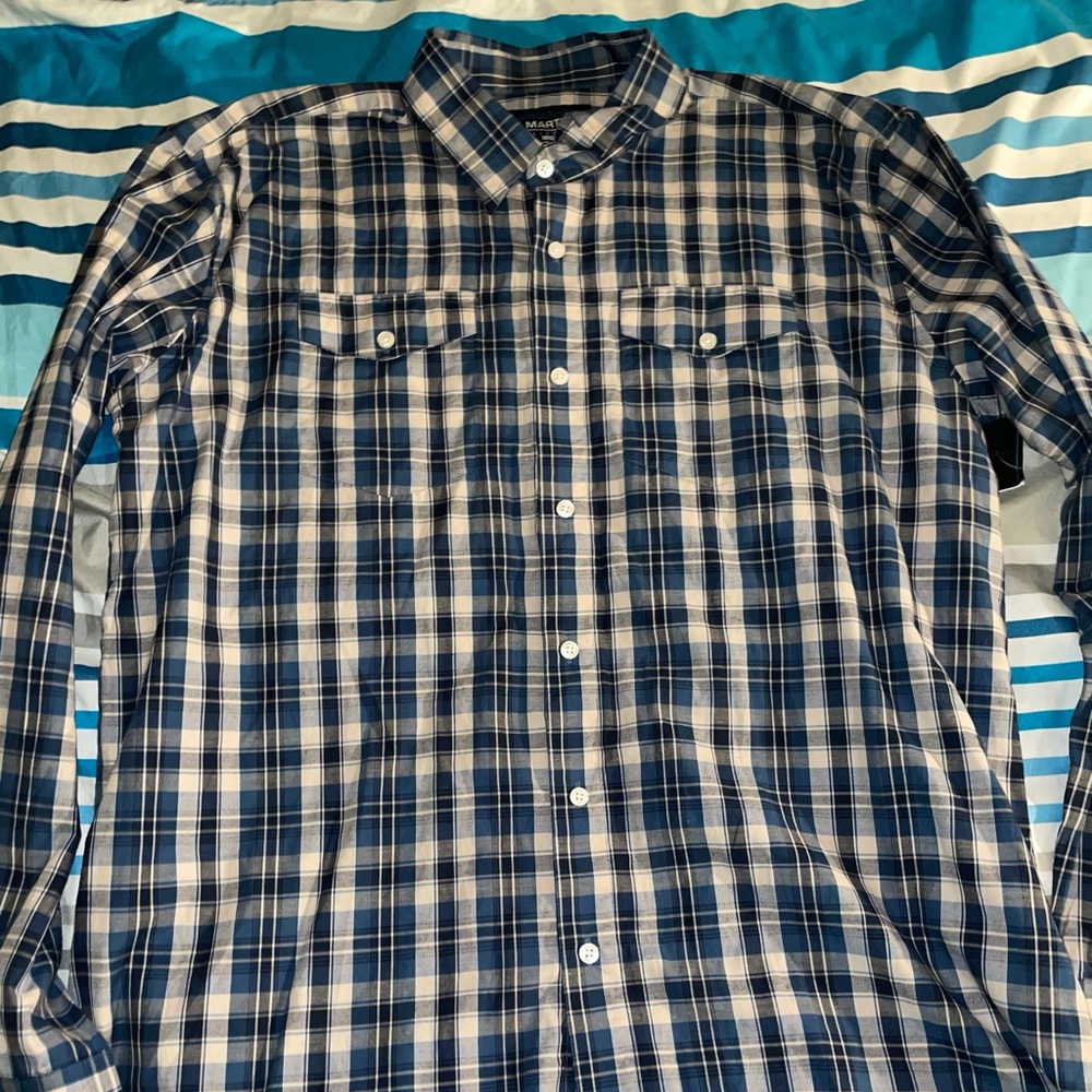 Blue and white plaid Johnathan Martin button up